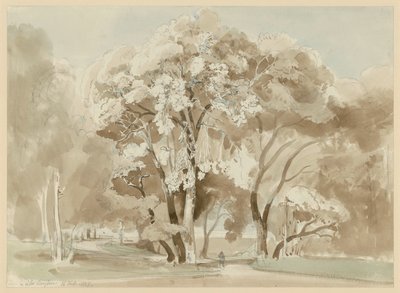Trægruppe i parken ved Villa Borghese i Rom af Ernst Fries