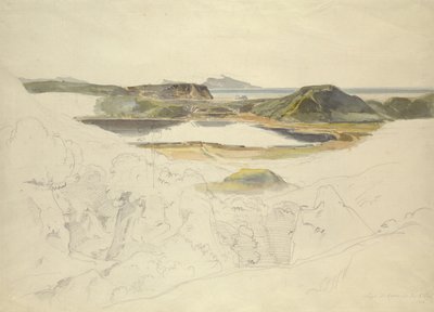 Agnano-søen (blyant og akvarel på papir) af Ernst Fries