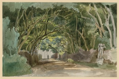 Motiv fra parken ved Villa Borghese i Rom af Ernst Fries