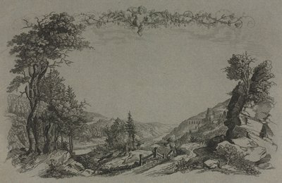 Seks udsigter over Heidelberg Slot: Forside, Jagtscene, 1820. af Ernst Fries