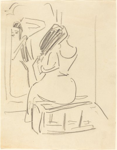 En kvinde, der reder sit hår foran et spejl, slutningen af det 19.-begyndelsen af det 20. århundrede. af Ernst Ludwig Kirchner