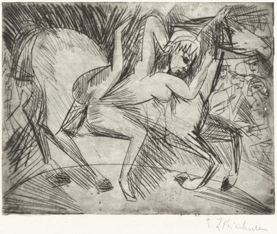 Akrobat på en hest Voltigeuse på hesteryg, 1913. af Ernst Ludwig Kirchner