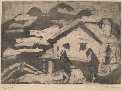 Alpehytter i tåge, 1920. af Ernst Ludwig Kirchner