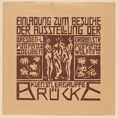 Invitation...Udstilling af kunstnergruppen Brücke Invitation to an Exhibition of the..., 1906. af Ernst Ludwig Kirchner