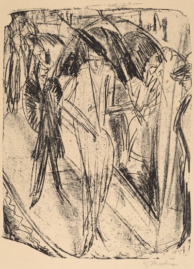 Lady in the Rain, 1914. af Ernst Ludwig Kirchner