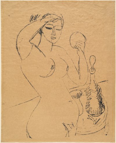 Nøgen pige ved sit toilet, 1912. af Ernst Ludwig Kirchner