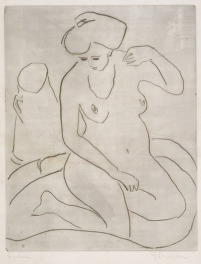 Nøgen i badekar med halskæde. 1909 af Ernst Ludwig Kirchner