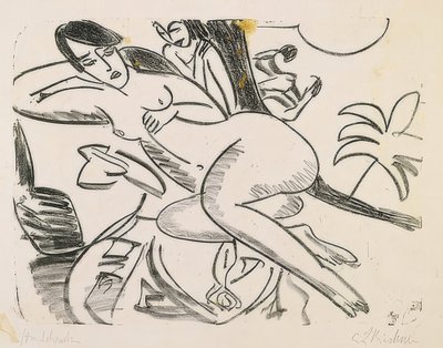 Nøgen liggende på loftet. 1911 af Ernst Ludwig Kirchner