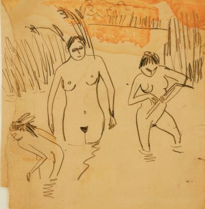 Badende ved Moritzburg -damme (Fränzi til venstre) af Ernst Ludwig Kirchner