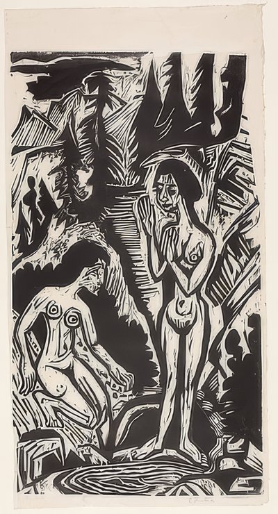 Badende i klipper. 1921 af Ernst Ludwig Kirchner