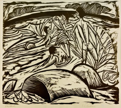 Badende, sprøjtende af Ernst Ludwig Kirchner