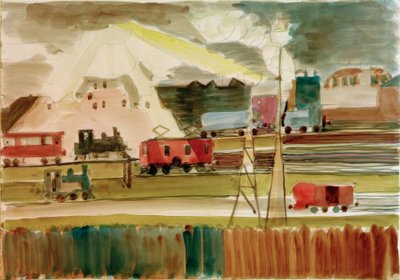 Jernbanestation, når solen går ned af Ernst Ludwig Kirchner