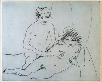 Par Et nøgent par liggende på en seng - Tegning af Ernst Ludwig Kirchner (1880-1938) New York, Museum of Modern Art af Ernst Ludwig Kirchner
