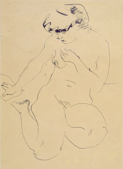 Krogende nøgen (pen og pensel på papir) af Ernst Ludwig Kirchner