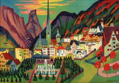 Davos med kirke. Davos om sommeren af Ernst Ludwig Kirchner