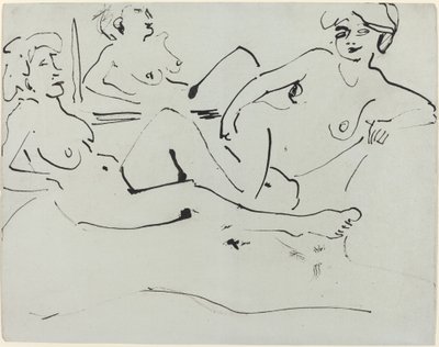 Dodo og en ældre kvinde, der læner sig tilbage foran et spejl af Ernst Ludwig Kirchner