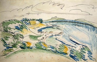 Femernkysten nær Wulfen (blyant og voksblyant på papir) af Ernst Ludwig Kirchner