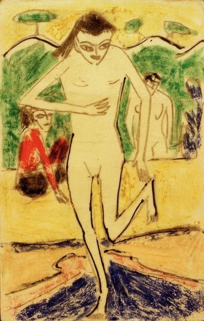 Fränzi foran væghængningen af Ernst Ludwig Kirchner