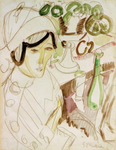 Kvinde med en rund hat (Erna) af Ernst Ludwig Kirchner