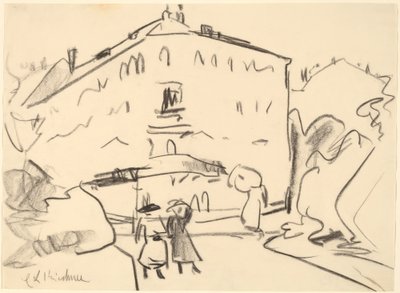 Huse i Dresden med folk, der spadserer af Ernst Ludwig Kirchner
