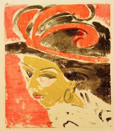 Cocottes hoved med fjerhat af Ernst Ludwig Kirchner