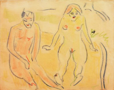 Mand og kvinde (sidder på engen) af Ernst Ludwig Kirchner