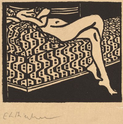 Nøgen pige liggende på en sofa af Ernst Ludwig Kirchner