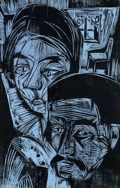 Bondepar i hytten, 1919 af Ernst Ludwig Kirchner