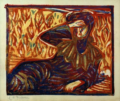 Hvilende pige med hovedpine af Ernst Ludwig Kirchner