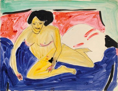 Siddende nøgen på Divan, 1909 af Ernst Ludwig Kirchner