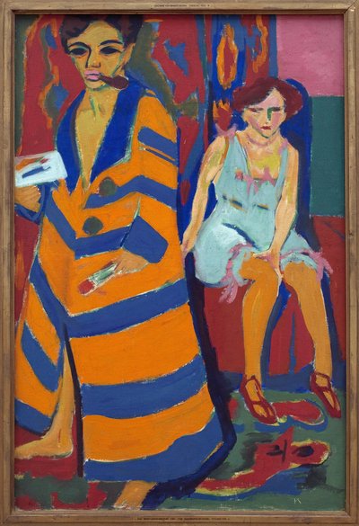 Selvportræt med model. Maleri af Ernst Ludwig Kirchner (1880-1938), Olie på lærred af Ernst Ludwig Kirchner