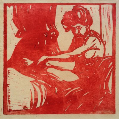 Sidder nøgen pige af Ernst Ludwig Kirchner
