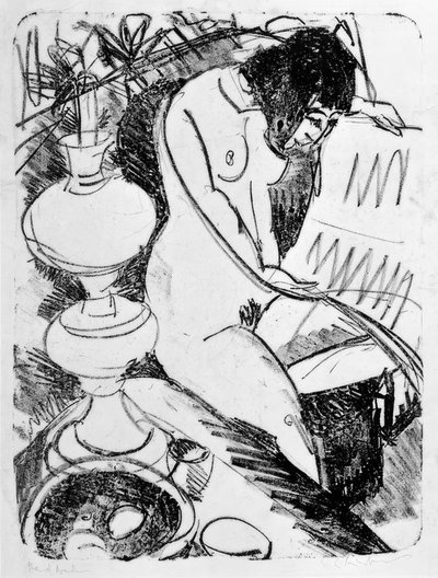 Siddende læser akt af Ernst Ludwig Kirchner