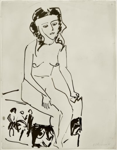 Siddende kvinde nøgen af Ernst Ludwig Kirchner
