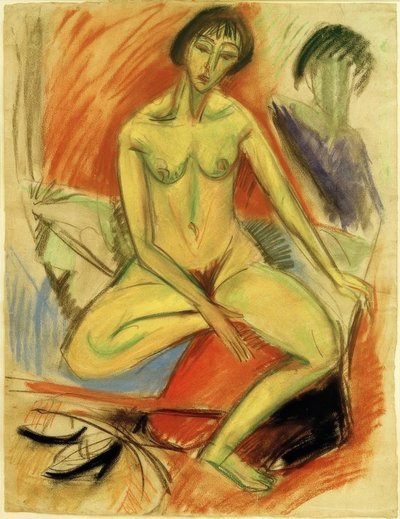 Sidder kvinde nøgen af Ernst Ludwig Kirchner