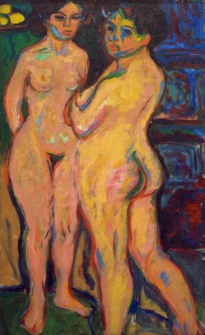 Stående nøgen pige ved komfuret af Ernst Ludwig Kirchner