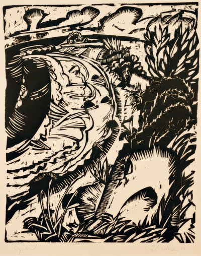 Stejl kyst med en rund bugt af Ernst Ludwig Kirchner