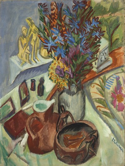 Stilleben med kande og afrikansk skål, 1912 af Ernst Ludwig Kirchner