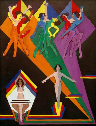 Dansende piger i farvede stråler af Ernst Ludwig Kirchner