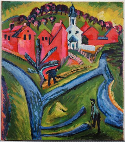 Landsby med blå veje (maleri på lærred) af Ernst Ludwig Kirchner