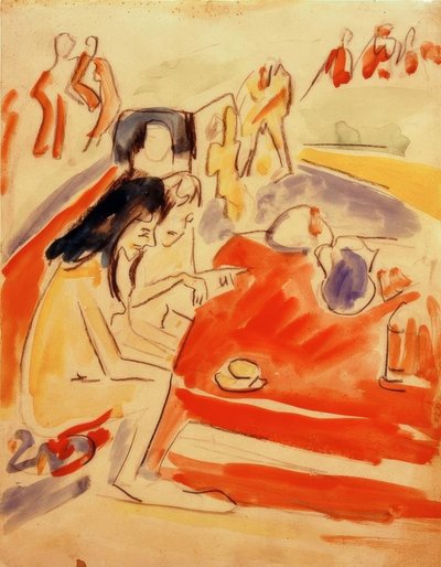 To piger sidder ved bordet af Ernst Ludwig Kirchner