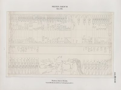 Drawing of the ceiling painting in the Sarcophagus Hall, 19th Dynasty, Thebes, Biban-el-Muluk, New Kingdom, illustration from "Monuments to Egypt and Ethiopia ...", by Richard Lepsiusdani af Ernst Weidenbach