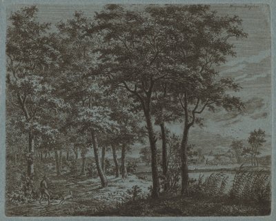 Landskab med en bonde, der bærer brænde, ca. 1800. af Ernst Willem Jan Bagelaar
