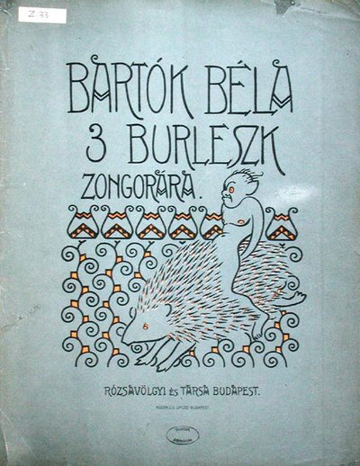 Forside af et partitur til tre burlesker for klaver af Bela Bartok (1881-1945) 1912 (farve litho) af Ervin Voit