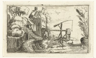 Hus eller fabrik ved en kanal Små landskaber (serietitel) af Esaias van de Velde (rejected attribution)