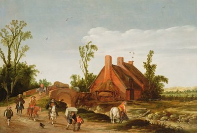 Et skovklædt landskab med rejsende på et spor, 1624 af Esaias van de Velde
