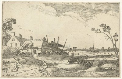 Gård på sti og udsigt over marker Landskabslandskaber (serietitel) af Esaias van de Velde