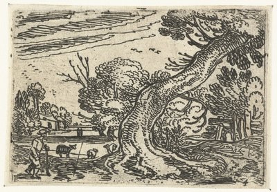Hyrde nær et overhængende træ Små landskaber (serietitel) af Esaias van de Velde