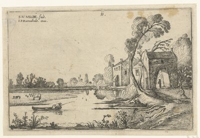 Landskab med en flod og porthus Landskaber (serietitel) af Esaias van de Velde