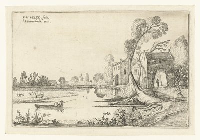Landskab med en flod og porthus Landskabslandskaber (serietitel) af Esaias van de Velde